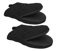 1 Pair Short Oven Mitts, Heat Resistant Silicone Kitchen Mini Oven Mitts for 500 Degrees, Non-Slip Grip Surfaces and Hanging Loop Gloves, Baking Grilling Barbecue Microwave Machine Washable (Black)