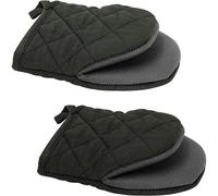 1 Pair Short Oven Mitts, Heat Resistant Silicone Kitchen Oven Mitts For 500 Degrees, Non-Slip Grip Surfaces And Hanging Loop Gloves,(Black)