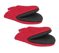 1 Pair Short Oven Mitts, Non-Slip Grip Surfaces and Hanging Loop Gloves, Heat Resistant Silicone Kitchen Mini Oven Mitts for 500 Degrees, Baking Grilling Barbecue Microwave Machine Washable (Red)