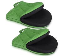 1 Pair Short Oven Mitts - Silicone Kitchen Oven Gloves High Heat Resistant 500℉, Mini Oven Mits with Non-Slip Grip Surfaces and Hanging Loop for BBQ, Baking, Cooking and Grilling (Green)