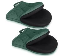 1 Pair Short Oven Mitts - Silicone Kitchen Oven Gloves High Heat Resistant 500℉, Mini Oven Mits with Non-Slip Grip Surfaces and Hanging Loop for BBQ, Baking, Cooking and Grilling (ArmyGreen)