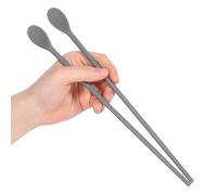 1 Pair Silicone Cooking Chopsticks with Spoon, Long 11 Inch Reusable Chopsticks for Cooking, Korea Kitchen Utensils, Heat Resistant, Non-Scratch, Gentle on Cookware, Grey