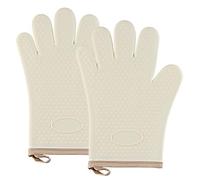 1 Pair Silicone Oven Gloves, Heat Resistant Food Grade Oven Gloves, Waterproof, Stain Resistant, Non-Slip Silicone Kitchen Mitts for Grill, BBQ Cooking Baking Microwave Gauntlet (White-2)