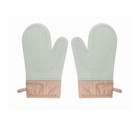 1 Pair Silicone Oven Gloves, Heat-Resistant Oven Gloves, Kitchen Gloves, Thickened Non-Slip Twill Gloves, Soft Lining with Hanging Loops, for Cooking (Mint Green, 11 Inches)