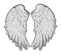 1 Pair Silver Sequin Angel Wings Patches, Iron-on or Sew-on Embroidered Applique for DIY Clothing Decoration, Jackets, Jeans, Dresses, Bags, Hats