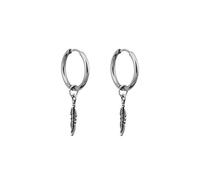 1 Pair Silver Small Leaves Bra Briar Ring Korean Feather Pendant Hoop Drop Earrings Jewelry Accs Women Men Daily Wear