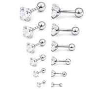 1 Pair Size 3/4/5/6/7/8Mm 5 Colors Punk Medical Stainless Titanium Steel Needle Zircon Crystal Stud Earrings for Men Women Party Fashion