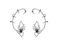 1 Pair Spider No-Piercing Ear Wrap Cuff, Gothic Punk Black Gem-Embedded Spike Ear Clips, Dark Cool Cold-Tone Statement Ear Jewelry for Adults, Daily Street, Club, Halloween Outfit