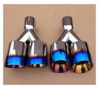 1 Pair Stainless Steel 1 To 2 Dual Pipe Exhaust System Silver Blue Muffler Universal Car Automobile Tip Pipes Exhaust Tips(51MM IN-76MM OUT)