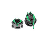 1 Pair Stainless Steel Ear Tunnels 8-25mm | Wolf Head Square Design with Red Cubic Zirconia, Glow in The Dark & External Thread for Secure Fit, Ear Stretching Gauges(12mm)