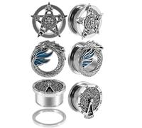 1 Pair Stainless Steel Ear Tunnels Plugs - 8-25mm | Clock, Five-Star, Ghost Head & Blue Wing Dragon Patterns | External Thread Ear Stretching Expander Jewelry(Skull,19mm)