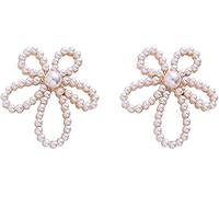 1 Pair Stud Earrings Floral Imitation Pearl Great Workmanship Vintage Shiny Lady Stud for Gift Beautiful design