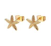 1 Pair Summer Starfish-shaped Stainless Earring In Golden Silvery Color