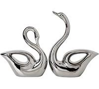 1 Pair Swan Statues Couple Swan Sculptures Swan Figurines Animal Arts Ornament for Wedding Gifts Bookshelf Bedroom Entrance Home Decor - Silver