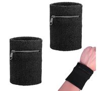 1 Pair Sweat-Absorbing Wrist Wallets - Secure Zippered Sports Band with Hidden Pocket, Breathable Gym Accessory for Running, Tennis & Basketball, Unisex Black Design