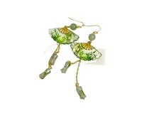 1 Pair Transparent Folding Fan Earrings for Women Green Bamboo Pendant Ear Stud Tassel Dangle Ethnic Style Jewelry Gift Durability and professional