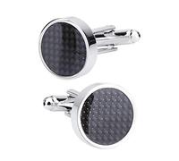1 Pair Unique Black Carbon Fibre Round Cufflinks for Men Shirt Wedding Party