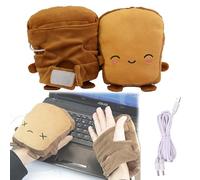 1 Pair USB Cute Heated Mittens Electric Plush Fingerless Thermal Gloves Cartoon Winter USB Hand Warmer Gloves Soft Toast Heating Powered Glove Heated Typing Glove for Phone Laptop Gaming