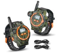 1 Pair USB Rechargeable Walkie Talkies for Kids, Two-Way Long Range Walkie Talkie Watch with Compass, Flashlight and Adjustable Time＆date, Portable Camping Gear for Kids