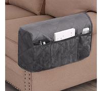 1 Pair Velvet Sofa Armrest Cover,Recliner Chair Arm Cover,Armchair Slipcover Nonslip Quilted Furniture Protector with Side Pocket for Leather Sofa Armrest (Gray)