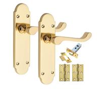 1 Pair Victorian Scroll Epsom Design Door Handle Polished Brass 168 x 40mm with 2.5" Latch & Hinges