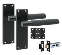 1 Pair Victorian T-Bar Knurled Internal Door Handle Sets Matt Black 150 X 40mm With 2.5" Latch & Hinges Golden Grace