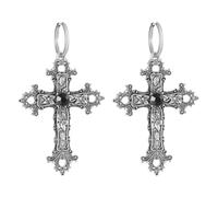 1 Pair Vintage Cross Pendant Earrings for Women Gothic Silver Crucifix Punk Earrings Y2k Personalized Jewelry Accessories, Large, Zinc, Crystal