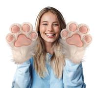 1 Pair White Cat Paw Gloves Halloween Furry Therian Paws Plush Winter Mittens Cosplay Dress up Accessories