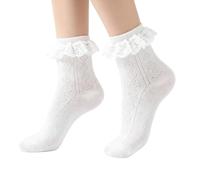 1 Pair White Frilly Socks, Frilly Ankle Socks Women, Love Heart Design Ladies Princess Ruffle Sock for Casual Weddings, Fancy Dress Parties, One Size