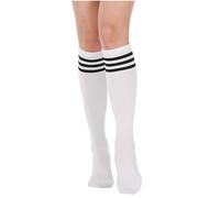 1 Pair White Knee High Socks,Casual Thigh High Sock White Black 3 Striped Boot Socks,Tights Stripes Womens Sock Long Tripe Tube Stockings,for Women Girls Daily Wear Cheerleader,Halloween Clown Props