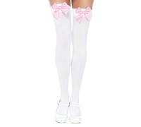 1 Pair White Stockings for Women,Thigh High Socks Over Knee Red Bow Long Christmas Black Highs Sock Halloween Womens Sexy Socks Accessories Stocking Cozy Valentine's Adult Lace Silk Opaque,for Gifts