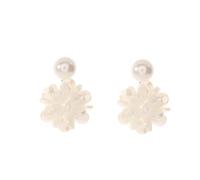 1-Pair White Translucent Layered Flower Pearl Drop Earrings - Elegant Minimalist Wedding Bridal Floral Statement Jewelry for Women