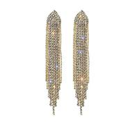 1 Pair Women Earrings Shiny Rhinestone Tassel All Match Dangle Earrings for Gift Christmas Birthday Gifts, Gold
