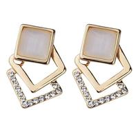 1 Pair Women Square Ear Studs Hollow Stone Earrings Female Wedding Gold Plated Earrings Clever design