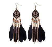 1 Pair Women Vintage Long Drop Design Faux Feather Alloy Fashion Earrings for Daily Use Chains, one size, Zinc alloy, No Gemstone