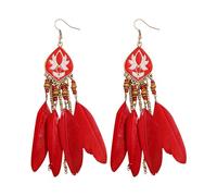 1 Pair Women Vintage Long Drop Design Faux Feather Alloy Fashion Earrings for Daily Use Chains, one size, Zinc alloy, No Gemstone