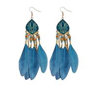 1 Pair Women Vintage Long Drop Design Faux Feather Alloy Fashion Earrings for Daily Use Chains, one size, Zinc alloy, No Gemstone