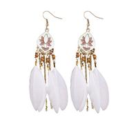 1 Pair Women Vintage Long Drop Design Faux Feather Alloy Fashion Earrings for Daily Use Chains, one size, Zinc alloy, No Gemstone