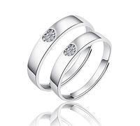 1 Pair Women's Men's Wedding Rings Silver Simple Glitter Cubic Zirconia Heart Memoir Rings Wedding Engagement Rings Open Fashion Band Ring Partnership Rings Adjustable