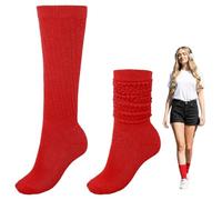 1 Pair Women's Red Knee High Boot Socks,Long Slou/chy Scru/nch Stockings,Thick Warm Thigh Highs,Cotton Knit Scr/unch Socks,Sexy Socks for Women,Mid-Calf Thick Thread,Thick Needles,Anti-Pilling Base