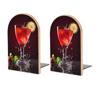 1 Pair Wood Classic Cocktail Book Ends with Metal Base for Shelf