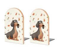 1 Pair Wood Dachshund Dog Book Ends with Metal Base for Shelf