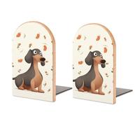 1 Pair Wood Dachshund Dog Book Ends with Metal Base for Shelf