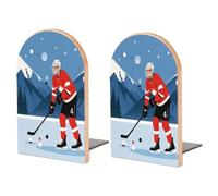 1 Pair Wood Ice Hockey Player Book Ends with Metal Base for Shelf