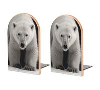 1 Pair Wood Polar Bear Book Ends with Metal Base for Shelf