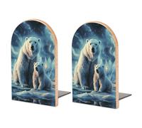 1 Pair Wood Polar Bears Book Ends with Metal Base for Shelf