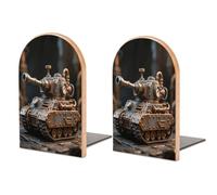 1 Pair Wood Steam Tank Model Book Ends with Metal Base for Shelf