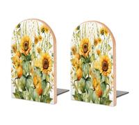 1 Pair Wood Sunflower Corn Book Ends with Metal Base for Shelf