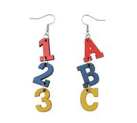 1 Pair Wooden Numbers Letters Hat Teacher Drop Dangle Earrings Teachers Appreciation Day Back to School Jewelry Gifts Graduation Love Teachers 123 ABC READ Cartoon, Wood, wooden