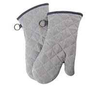 1 Pair Yarn Dyed Oven Mitts 100% Cotton Heat Resistant 470 Degree Gloves Men Women Cooking Baking Barbecue BBQ Microwave Crafting Machine Washable Pot Holders Mittens (Grey)